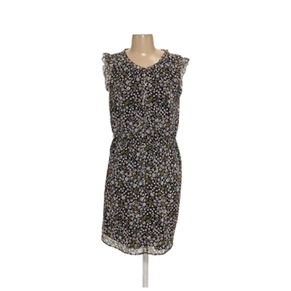 LOFT Black and White Floral Maxi Dress with Yellow Accents